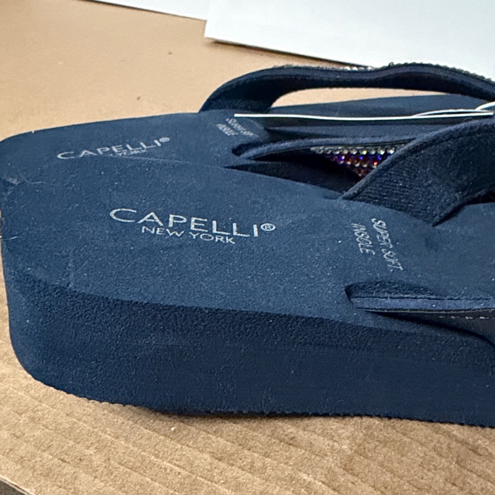 Capelli New York Navy Flip Flops with Beaded Straps - Picture 3 of 5